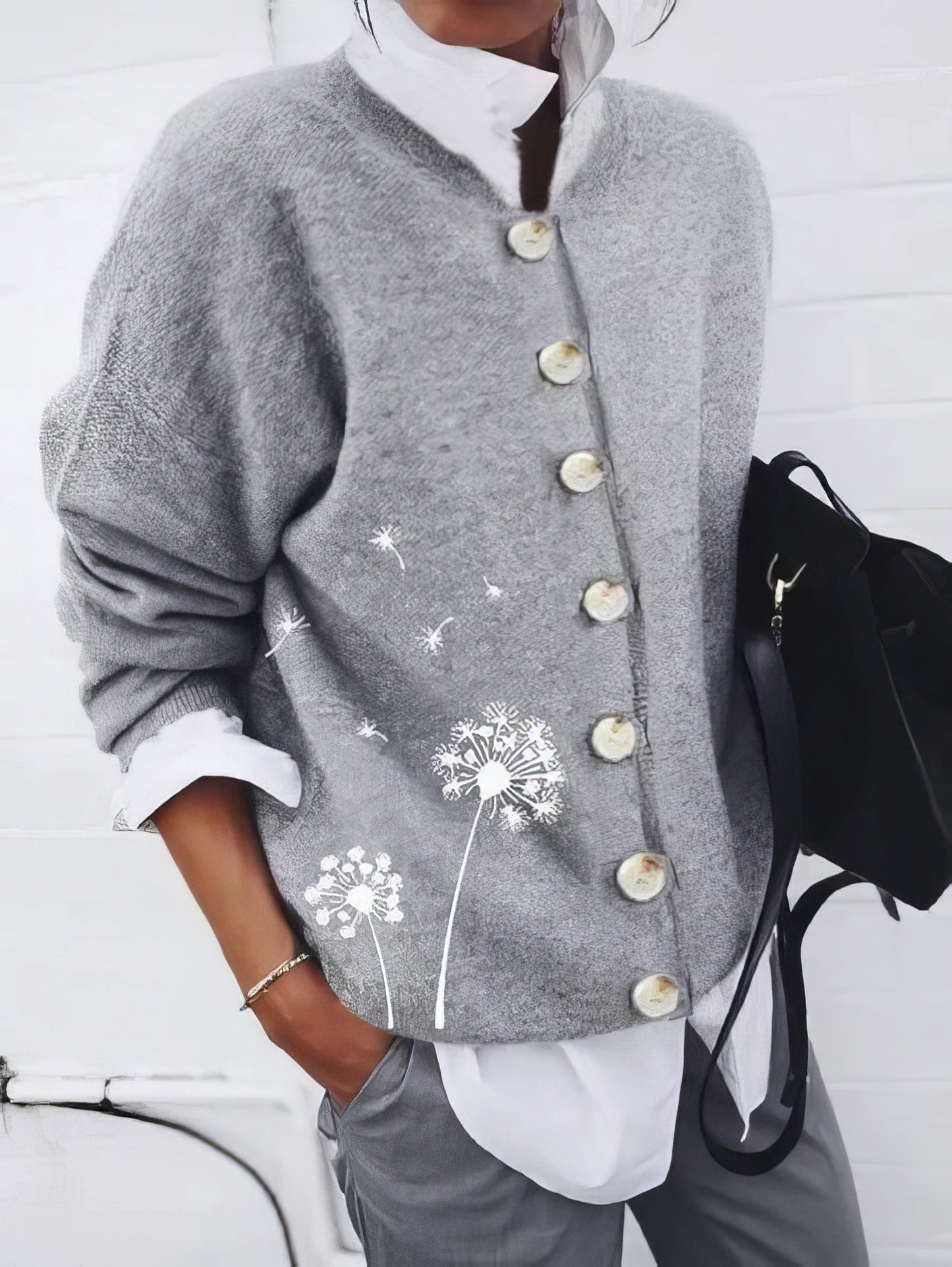 Sweaters - Dandelion Print Button Long Sleeve Cardigan - MsDressly