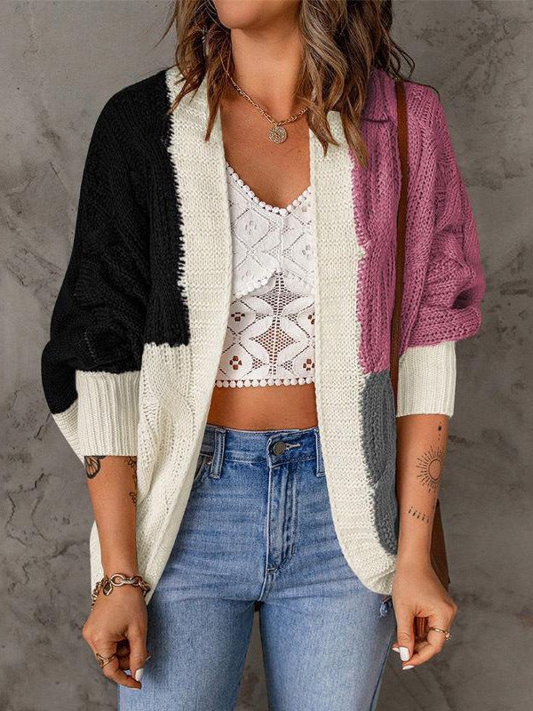 Women's Cardigans Loose Colorblock Long Sleeve Knit Cardigan - Cardigans - Instastyled | Online Fashion Free Shipping Clothing, Dresses, Tops, Shoes - 25/08/2022 - 40-50 - CAR2208251242