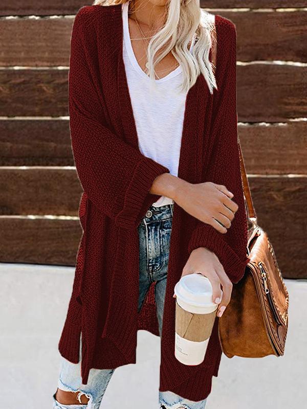 Cardigans Slit Roll Sleeves Long Sweater Cardigan - LuckyFash™