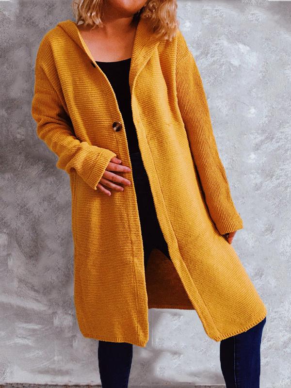 Women's Cardigans Solid Button Long Sleeve Hooded Knitted Cardigan - Cardigans & Sweaters - INS | Online Fashion Free Shipping Clothing, Dresses, Tops, Shoes - 24/11/2021 - CAR2111241193 - Cardigans & Sweaters