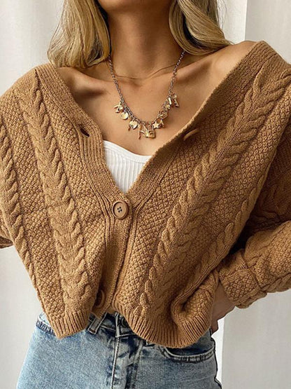 Women's Cardigans Solid V-Neck Button Long Sleeve Knitted Cardigan - Cardigans & Sweaters - INS | Online Fashion Free Shipping Clothing, Dresses, Tops, Shoes - 24/11/2021 - CAR2111241192 - Cardigans & Sweaters