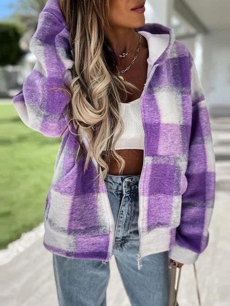 Women's Coat Checked Plush Warm Hooded Zipper Coat - Coats & Jackets - INS | Online Fashion Free Shipping Clothing, Dresses, Tops, Shoes - 11/10/2021 - 20-30 - COA2110111201