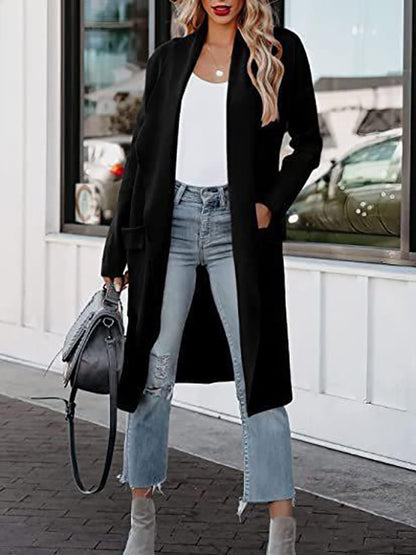 Coats - Casual Lapel Pocket Long Wool Coat - MsDressly