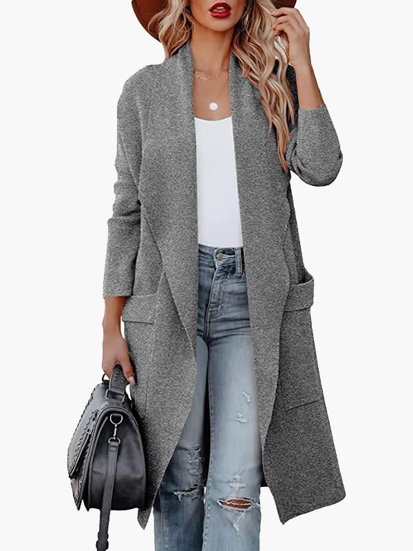 Coats - Casual Lapel Pocket Long Wool Coat - MsDressly