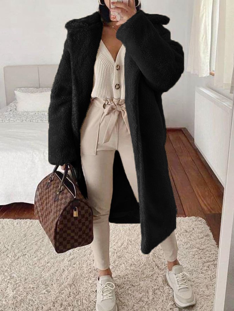 Women's Coats Fashion Loose Lapel Faux Fur Long Sleeve Long Coat - Coats & Jackets - INS | Online Fashion Free Shipping Clothing, Dresses, Tops, Shoes - 23/11/2021 - 40-50 - COA2111231329