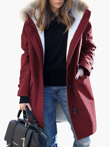 Coats Fur Collar Zip Pocket Hooded Coat - LuckyFash™