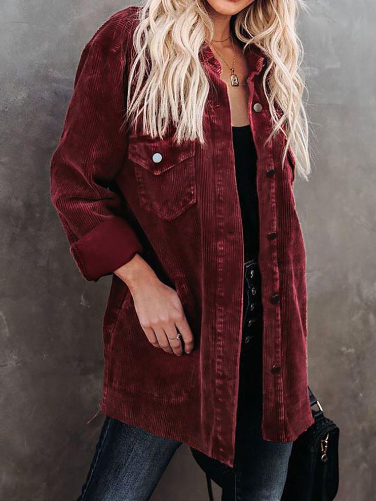 Women's Coats Lapel Corduroy Pocket Long Sleeve Coat - Coats & Jackets - INS | Online Fashion Free Shipping Clothing, Dresses, Tops, Shoes - 09/11/2021 - 30-40 - COA2111091293