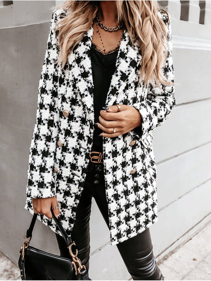 Women's Coats Lapel Double-Breasted Plaid Wool Coat - Coats & Jackets - INS | Online Fashion Free Shipping Clothing, Dresses, Tops, Shoes - 09/110/2021 - COA2110091196 - Coats & Jackets