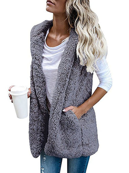 Coats Solid Color Sleeveless Cashmere Vest Coat - LuckyFash™