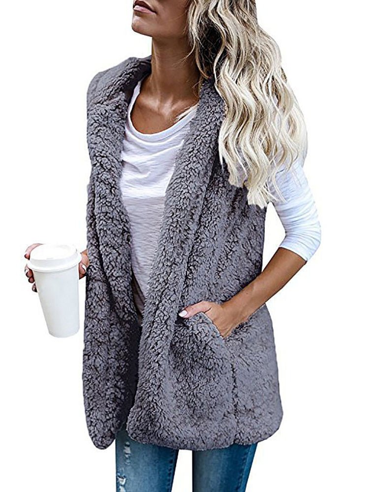 Coats Solid Color Sleeveless Cashmere Vest Coat - LuckyFash™