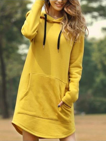 Women's Dresses Casual Solid Pocket Long Sleeve Hooded Dress - Midi Dresses - INS | Online Fashion Free Shipping Clothing, Dresses, Tops, Shoes - 10-20 - 11/11/2021 - color-black