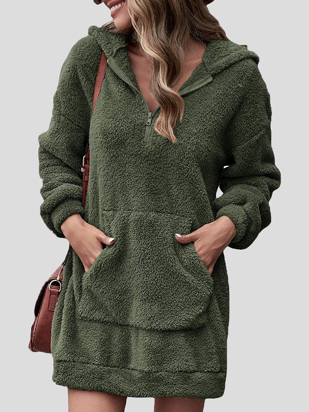 Women's Dresses Fleece Pocket Zipper Hooded Long Sleeve Dress - Mini Dresses - INS | Online Fashion Free Shipping Clothing, Dresses, Tops, Shoes - 15/11/2021 - Color_Black - Color_Gray