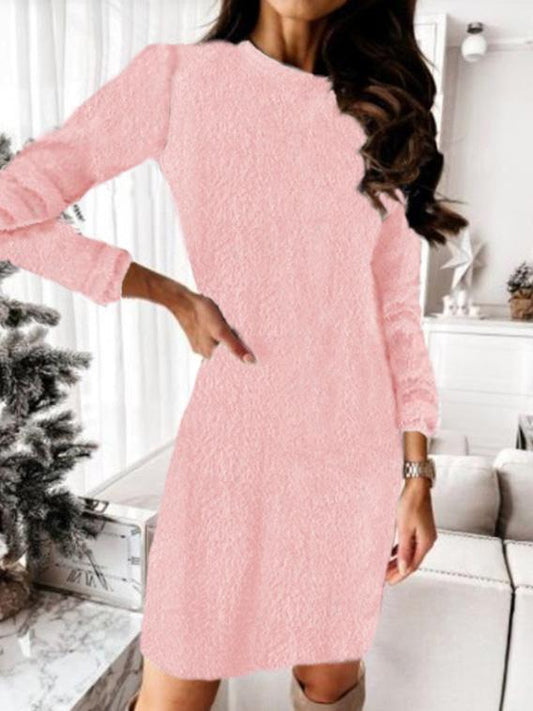 Women's Dresses Plush Knitted Long Sleeve Sweater Dress - Midi Dresses - INS | Online Fashion Free Shipping Clothing, Dresses, Tops, Shoes - 07/09/2021 - 10-20 - Category_Midi Dresses