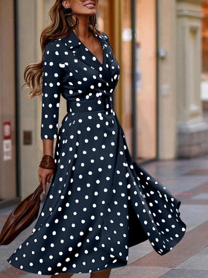 Amora® | Polka Dot Temperament Langärmeliges Kleid