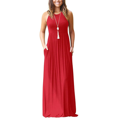 Women's Fashion Summer Sleeveless Racerback Loose Plain Maxi Dresses Dark Green __stock:200 casual dresses clothes dresses refund_fee:1200