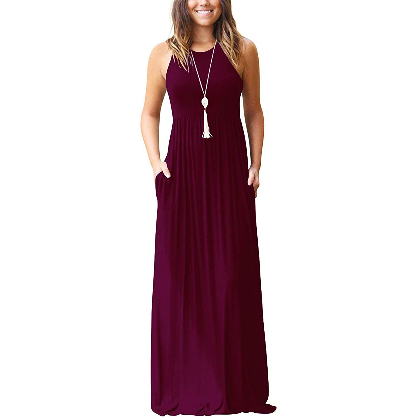 Women's Fashion Summer Sleeveless Racerback Loose Plain Maxi Dresses Navy __stock:200 casual dresses clothes dresses refund_fee:1200