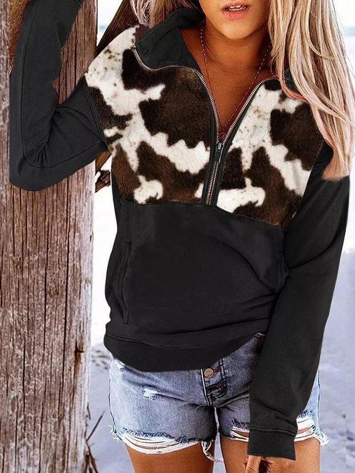 Women's Hoodie Leopard Print Zip Pocket Long Sleeve Hoodie - Hoodies - INS | Online Fashion Free Shipping Clothing, Dresses, Tops, Shoes - 20-30 - 28/10/2021 - color-black