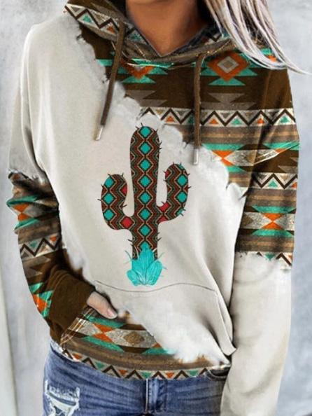 Hoodies - Cactus Print Pocket Long Sleeve Hoody - MsDressly