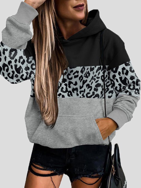 Women's Hoodies Casual Leopard Panel Pocket Long-Sleeve Hoody - Hoodies - Instastyled | Online Fashion Free Shipping Clothing, Dresses, Tops, Shoes - 23/09/2022 - 30-40 - color-black