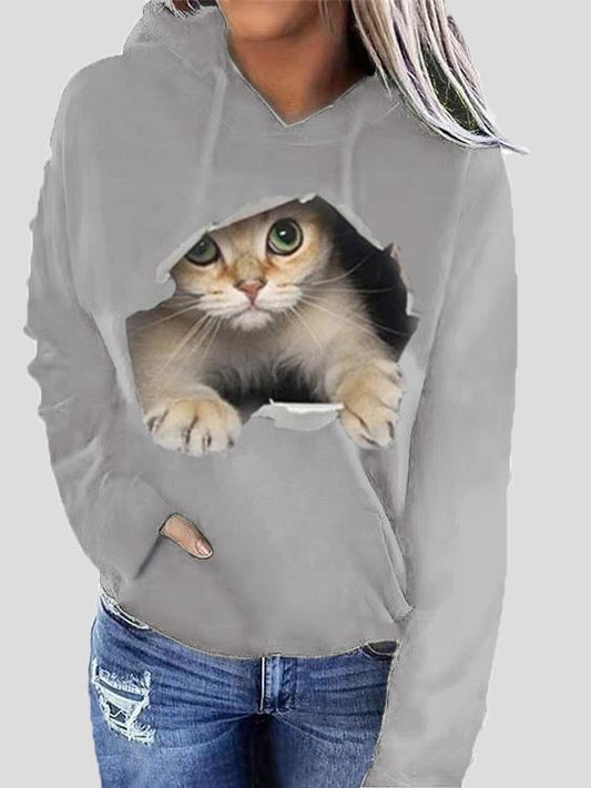 Women's Hoodies Cat Print Pocket Long Sleeve Hoodie - Hoodies - INS | Online Fashion Free Shipping Clothing, Dresses, Tops, Shoes - 15/11/2021 - Color_Black - Color_Blue