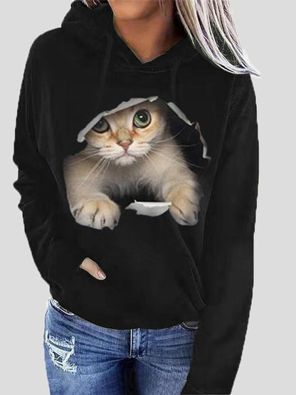 Women's Hoodies Cat Print Pocket Long Sleeve Hoodie - Hoodies - INS | Online Fashion Free Shipping Clothing, Dresses, Tops, Shoes - 15/11/2021 - Color_Black - Color_Blue