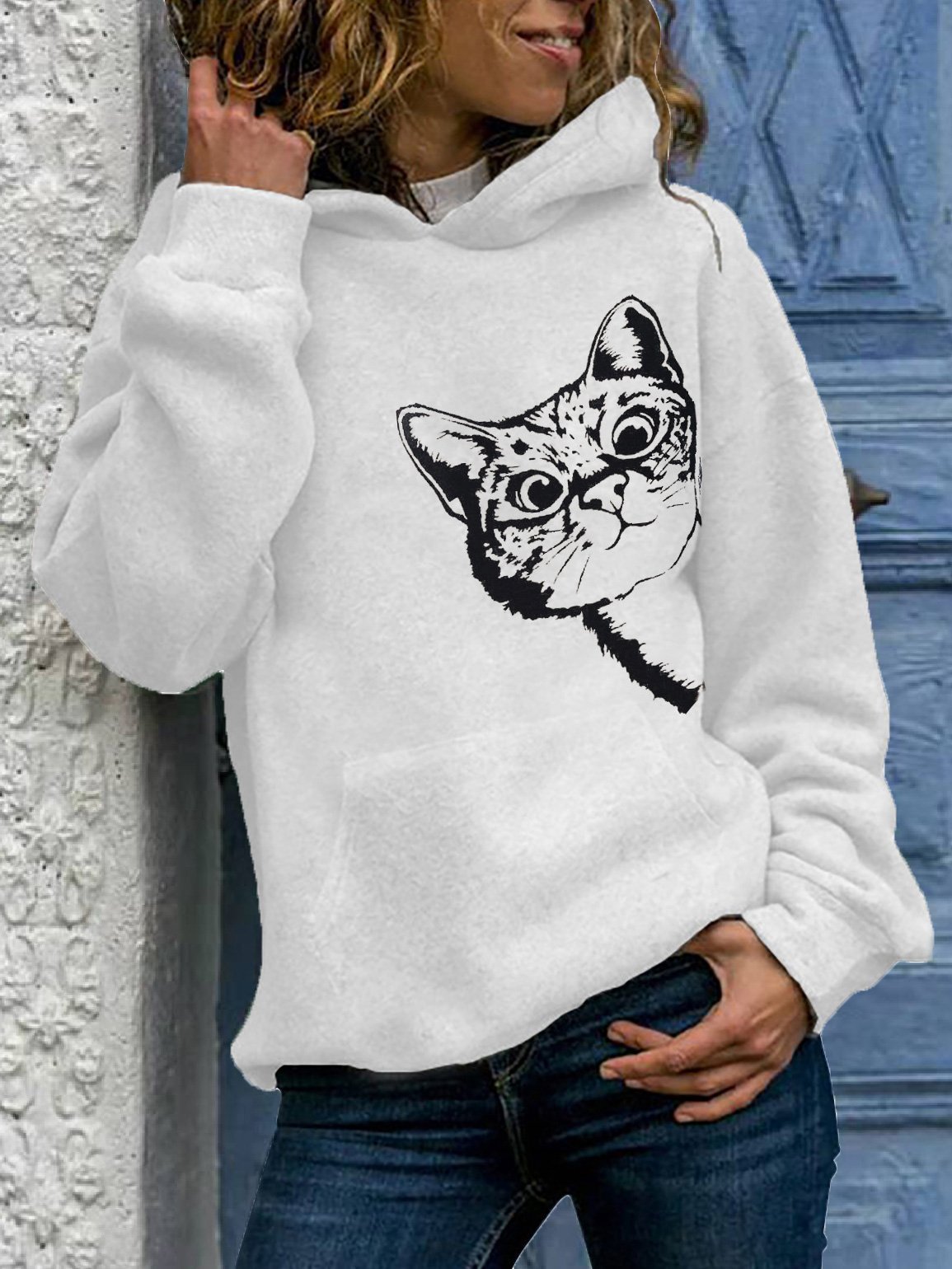 Women's Hoodies Cat Print Pocket Long Sleeve Hoodie - Hoodies - Instastyled | Online Fashion Free Shipping Clothing, Dresses, Tops, Shoes - 08/12/2021 - 10-20 - color-gray