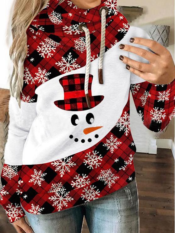 Women's Hoodies Christmas Snowflake Check Drawstring Long Sleeve Hoodie - Hoodies - INS | Online Fashion Free Shipping Clothing, Dresses, Tops, Shoes - 1/11/2021 - 20-30 - color-red