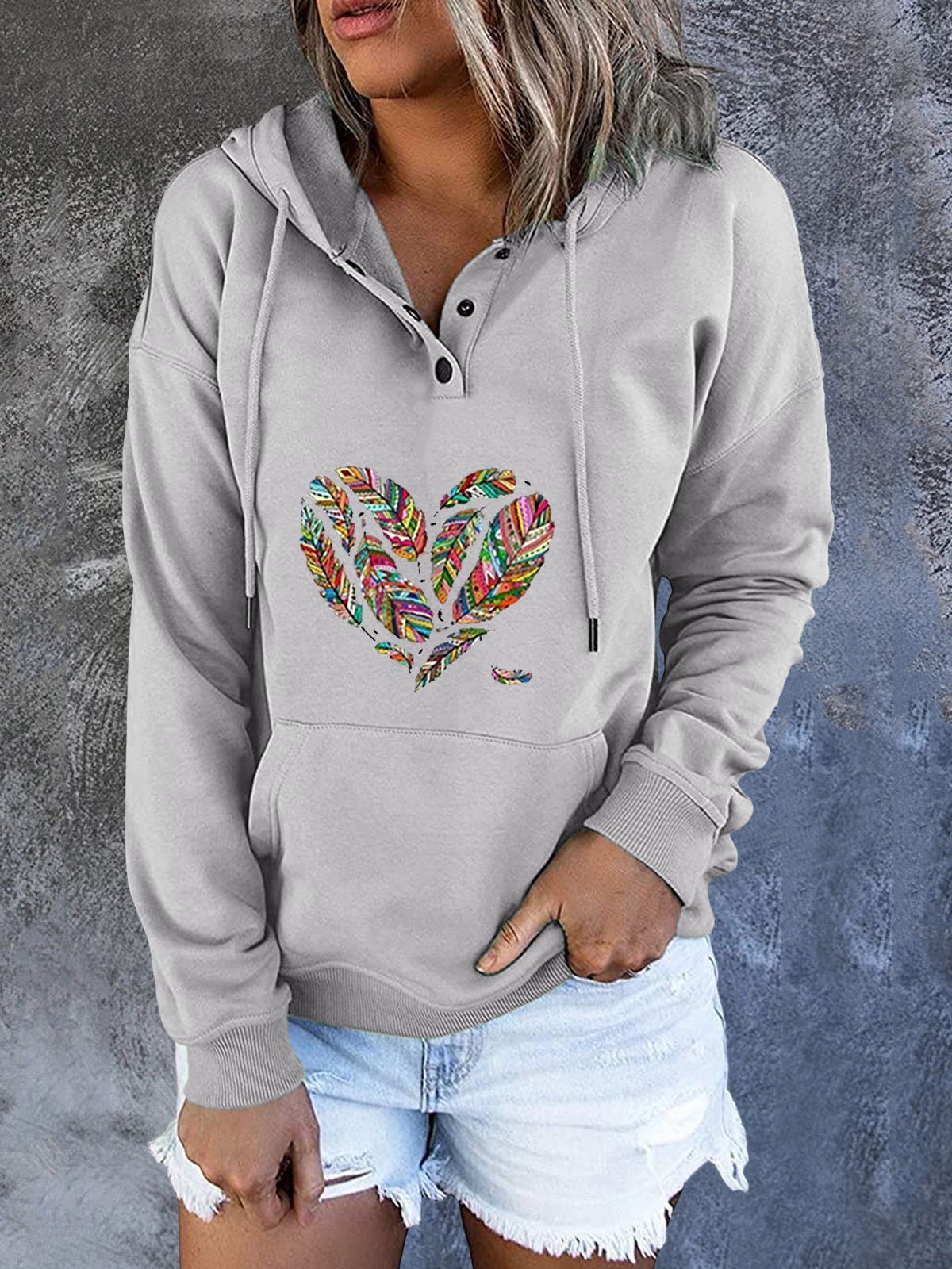 Women's Hoodies Feather Heart Drawstring Pocket Long Sleeve Hoody - Hoodies - INS | Online Fashion Free Shipping Clothing, Dresses, Tops, Shoes - 04/11/2021 - 20-30 - color-black