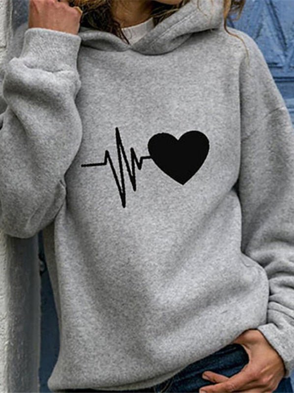 Women's Hoodies Heart Print Long Sleeve Casual Hoody - LuckyFash™