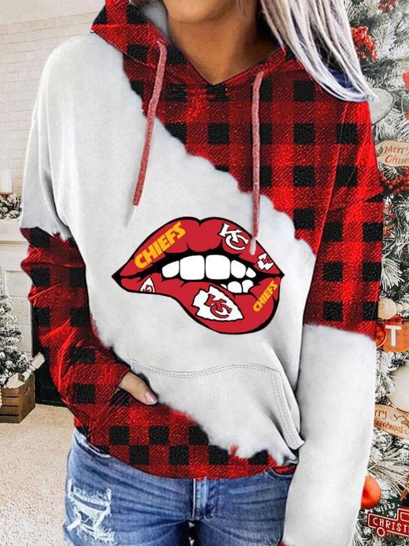 Women's Hoodies Lip Check Print Contrast Pocket Hoodie - Hoodies - INS | Online Fashion Free Shipping Clothing, Dresses, Tops, Shoes - 13/09/2021 - 20-30 - Category_Hoodies