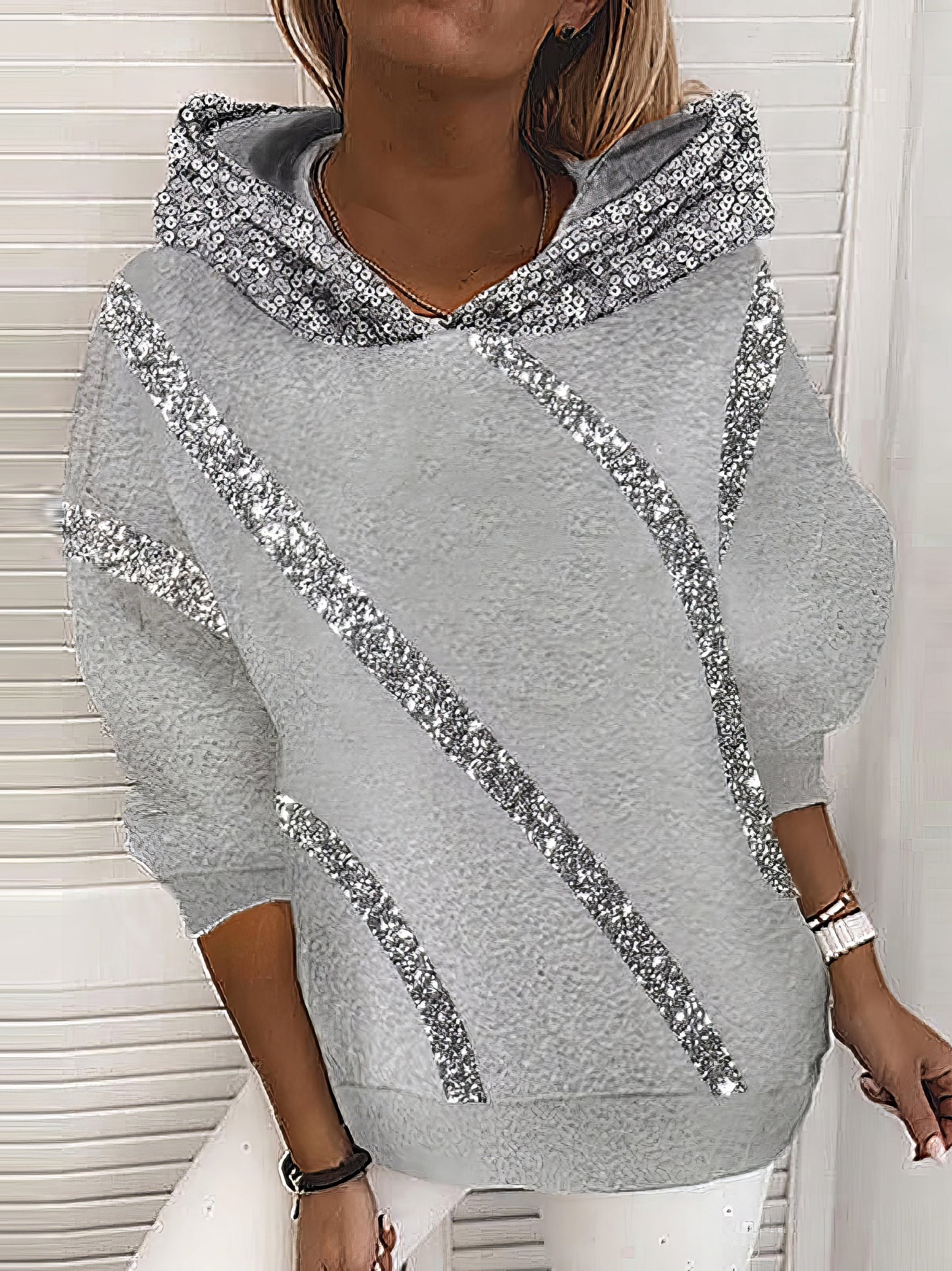 Hoodies - Women's Hoodies Loose Sequined Long Sleeve Hoodie - MsDressly