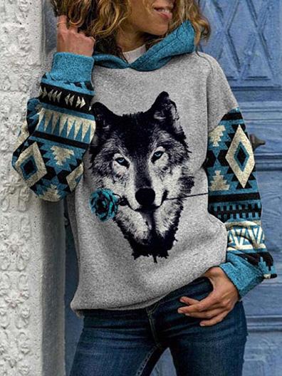 Women's Hoodies Loose Wolf Head Print Long Sleeve Hoodies - Hoodies - INS | Online Fashion Free Shipping Clothing, Dresses, Tops, Shoes - 01/09/2021 - 20-30 - Category_Hoodies