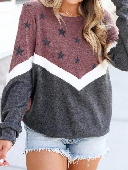 Women's Hoodies Round Neck Long Sleeve Star Print Sweatshirt - Hoodies - INS | Online Fashion Free Shipping Clothing, Dresses, Tops, Shoes - 11/08/2021 - 20-30 - color-blue