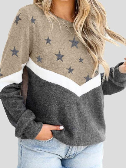 Women's Hoodies Round Neck Long Sleeve Star Print Sweatshirt - Hoodies - INS | Online Fashion Free Shipping Clothing, Dresses, Tops, Shoes - 11/08/2021 - 20-30 - color-blue