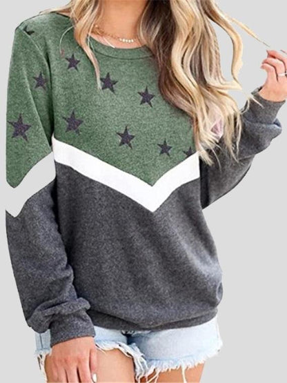 Women's Hoodies Round Neck Long Sleeve Star Print Sweatshirt - Hoodies - INS | Online Fashion Free Shipping Clothing, Dresses, Tops, Shoes - 11/08/2021 - 20-30 - color-blue