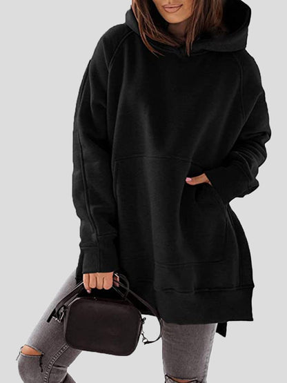 Women's Hoodies Solid Pocket Slit Long Sleeve Hoody - Hoodies - Instastyled | Online Fashion Free Shipping Clothing, Dresses, Tops, Shoes - 23/08/2022 - 30-40 - color-black