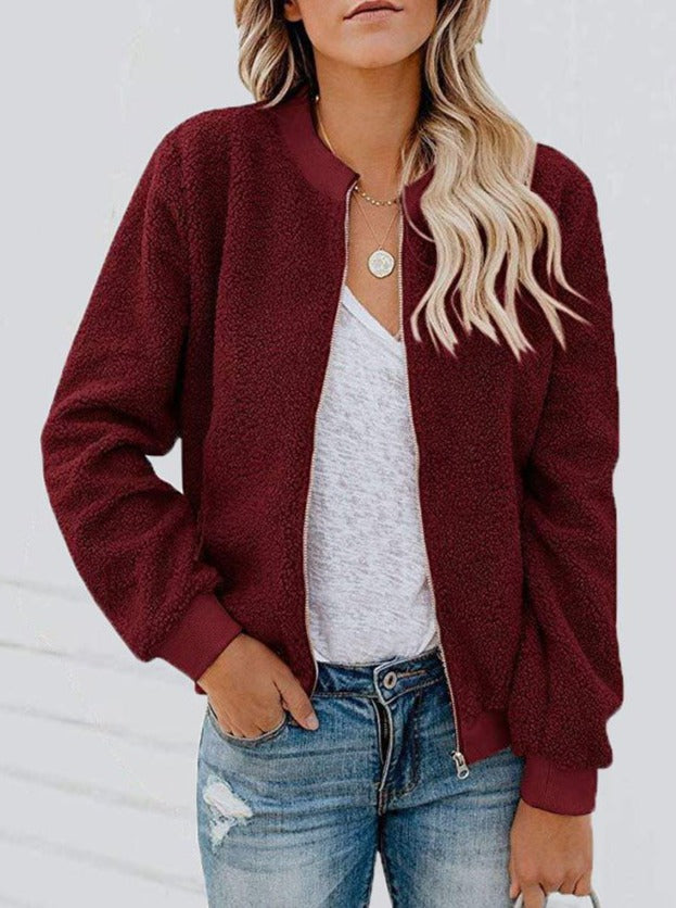 Women's Jackets Fashion Plush Zipper Long Sleeve Jacket - Coats & Jackets - INS | Online Fashion Free Shipping Clothing, Dresses, Tops, Shoes - 08/11/2021 - 30-40 - Coats & Jackets