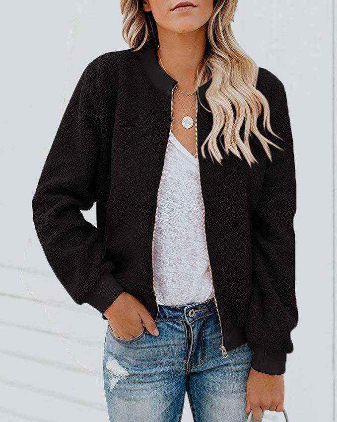 Women's Jackets Fashion Plush Zipper Long Sleeve Jacket - Coats & Jackets - INS | Online Fashion Free Shipping Clothing, Dresses, Tops, Shoes - 08/11/2021 - 30-40 - Coats & Jackets