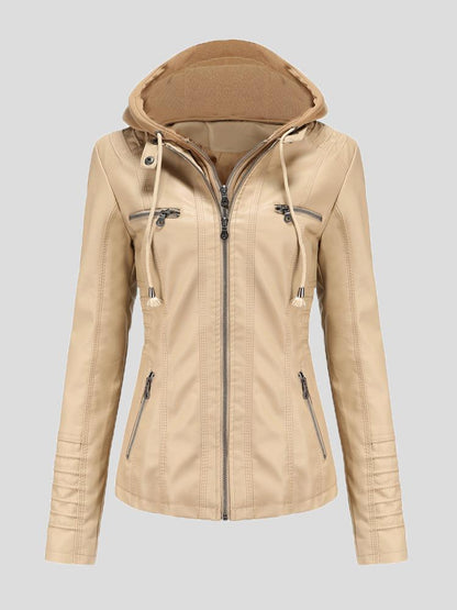 Women's Jackets Hooded Zipper Detachable Pu Leather Jacket - Coats & Jackets - INS | Online Fashion Free Shipping Clothing, Dresses, Tops, Shoes - 27/08/2021 - Coats & Jackets - color-apricot