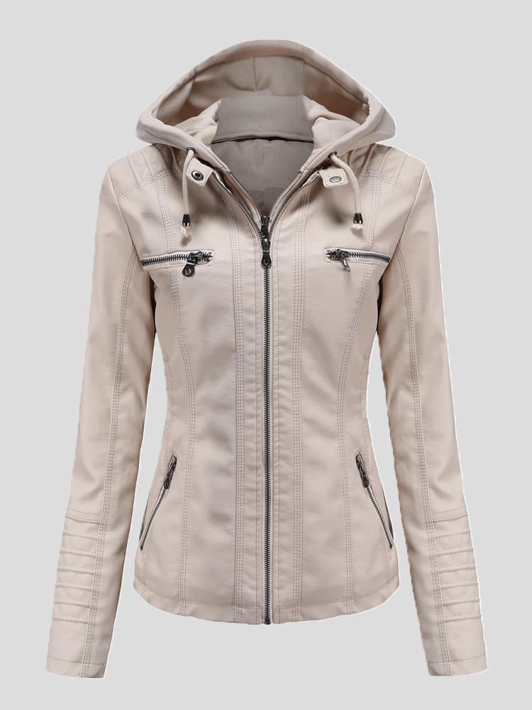 Women's Jackets Hooded Zipper Detachable Pu Leather Jacket - Coats & Jackets - INS | Online Fashion Free Shipping Clothing, Dresses, Tops, Shoes - 27/08/2021 - Coats & Jackets - color-apricot