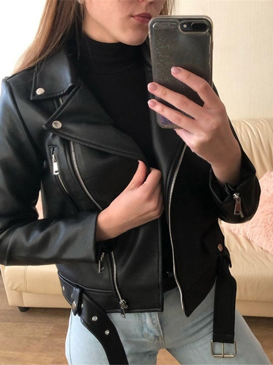 Women's Jackets Zipper Long Sleeve PU Skinny Leather Jacket - Coats & Jackets - INS | Online Fashion Free Shipping Clothing, Dresses, Tops, Shoes - 28/10/2021 - 40-50 - Coats & Jackets