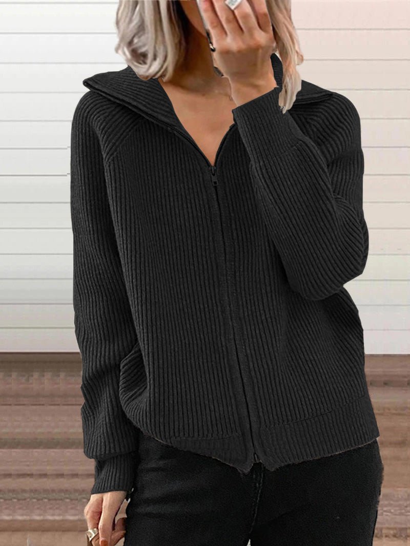 Women's Sweaters Casual Lapel Zip Long Sleeve Sweater - LuckyFash™