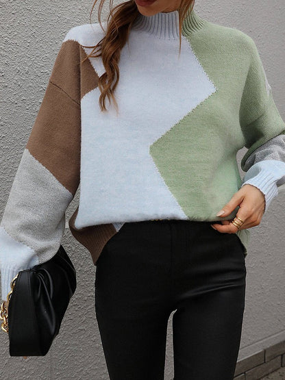 Sweaters Colorblock Crew Neck Knitted Sweater - LuckyFash™