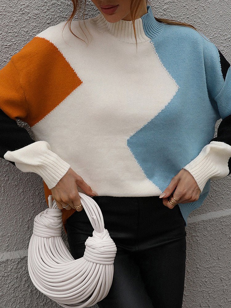 Sweaters Colorblock Crew Neck Knitted Sweater - LuckyFash™