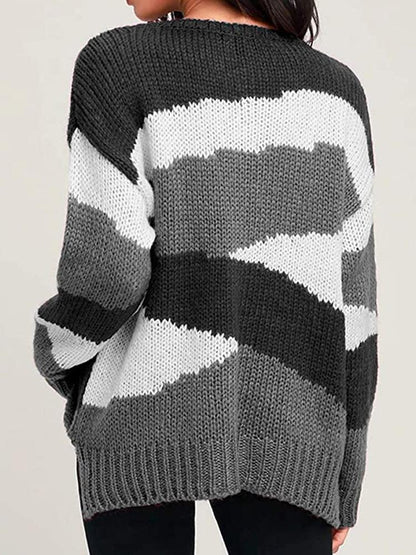 Women's Sweaters Colorblock Striped Irregular Long Sleeve Sweater - LuckyFash™