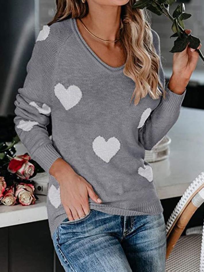 Women's Sweaters Commuter OL Love Printed V-Neck Knit Sweater - LuckyFash™