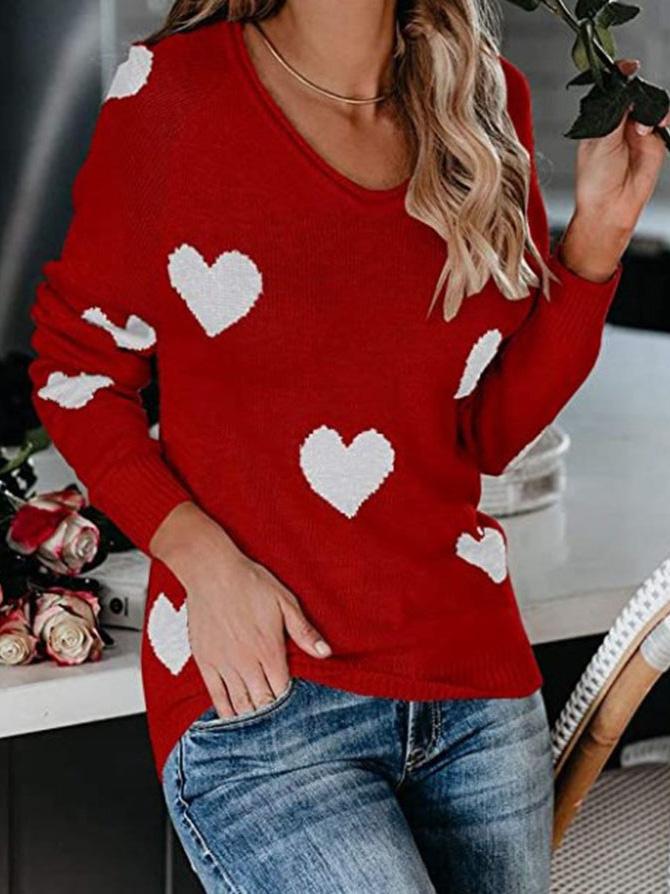 Women's Sweaters Commuter OL Love Printed V-Neck Knit Sweater - LuckyFash™