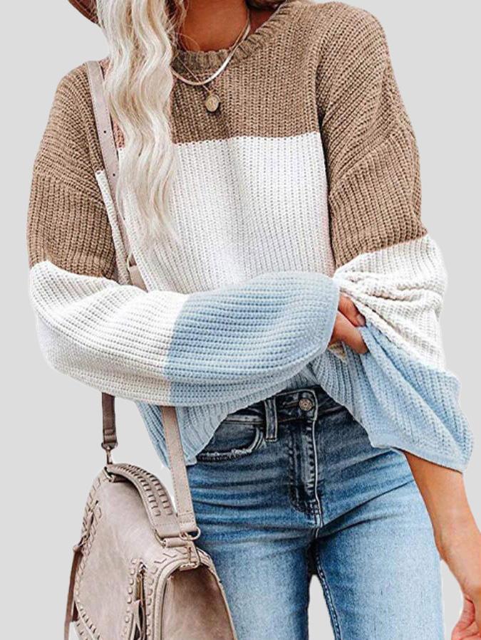 Women's Sweaters Contrasting Color Pullover Lantern Long Sleeve Sweater - Cardigans & Sweaters - Instastyled | Online Fashion Free Shipping Clothing, Dresses, Tops, Shoes - 03/12/2021 - 20-30 - Cardigans & Sweaters