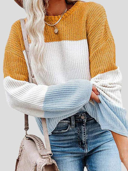 Women's Sweaters Contrasting Color Pullover Lantern Long Sleeve Sweater - Cardigans & Sweaters - Instastyled | Online Fashion Free Shipping Clothing, Dresses, Tops, Shoes - 03/12/2021 - 20-30 - Cardigans & Sweaters