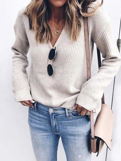 Sweaters Fashion Simple V-Neck Knitted Sweater - LuckyFash™